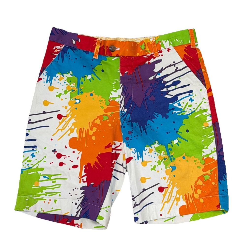 Loudmouth Golf Shorts Mens 32x10 White  Multicolor Paint Splatter Splash